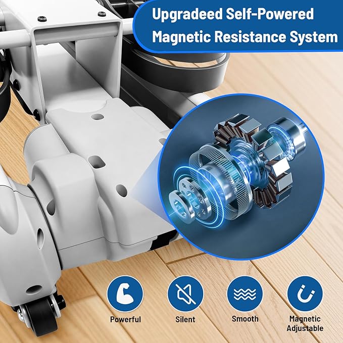 TOUSAINS Self-Powered Rowing Machine, Magnetic Folding Rowing Machine for Home with 32 Resistance Levels, Quiet Dual Rail Foldable Rower for Full Body Workout