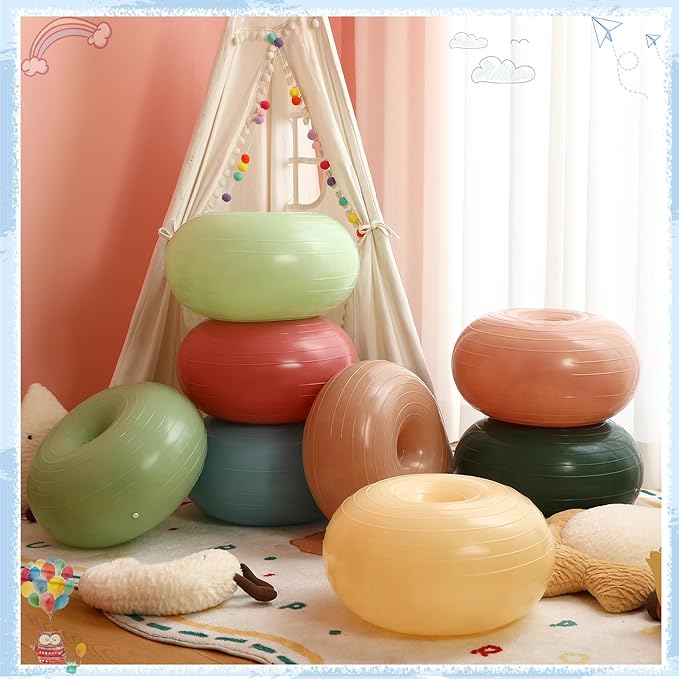 Libima 8 Pcs Flexible Seating for Classroom Inflatable Yoga Ball Chairs with Pump Donut Exercise Ball Chair Cushion Seat for Office Balance and Stability Training Home Gym