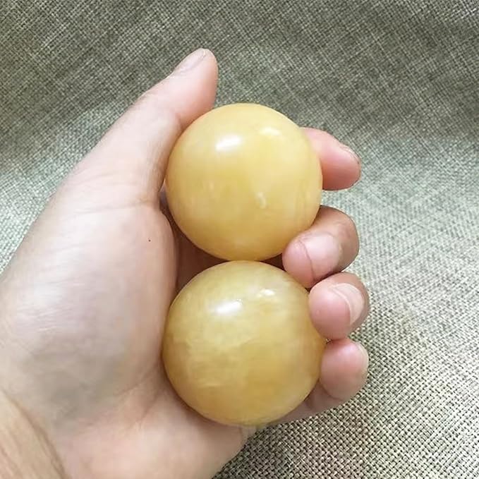 Marble Baoding Balls, Chinese Meditation Stress Relief Balls for Hand Therapy, Manual Massage Exercise,Beige,Small-1.38"