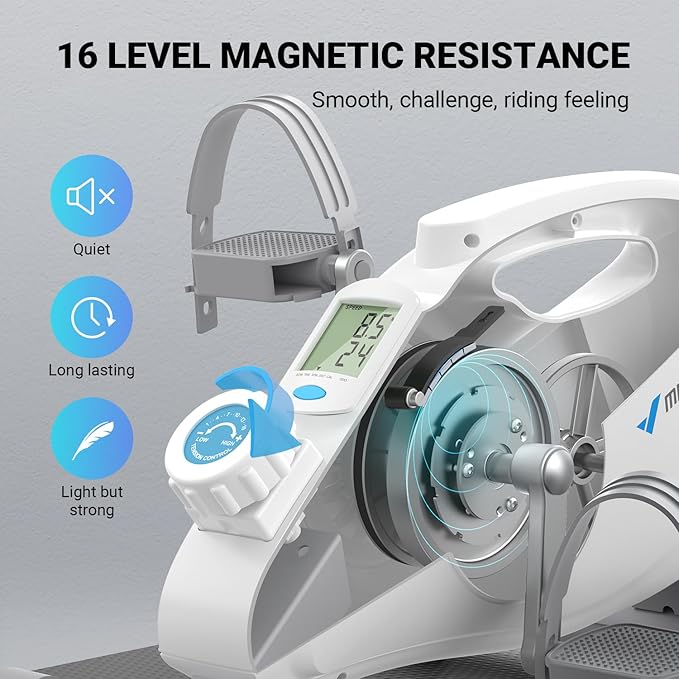 Under Desk Bike Pedal Exerciser, Quiet Magnetic Mini Exercise Bike with MERACH App for Arm, Leg Recovery, Physical Therapy, Smooth Foot Desk Cycle
