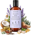 Auravedic Relaxing Body Massage Oil | Infused with Lavender, Eucalyptus & Mint | Non Greasy Body Oil for Massage Therapy, Aromatherapy, Sore Muscles & Date Night | 6.76 Fl Oz (200ml)