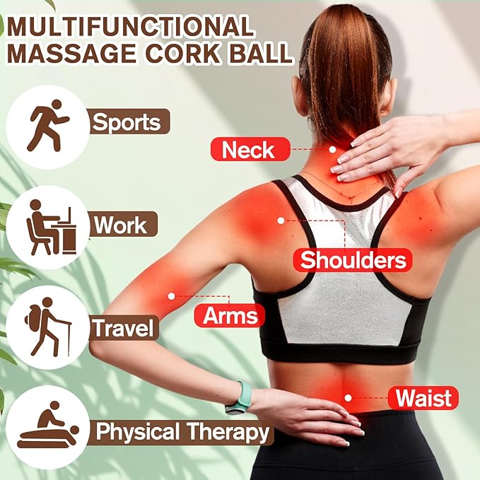 20 Pcs Cork Massage Ball 2.5 Inch Solid Hard Myofascial Release Yoga Ball for Back Foot Neck Pain Therapy Portable Tissue Muscle Release Tool for Home Office Travel