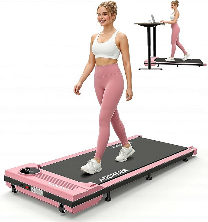 ANCHEER Pink Walking Pad Treadmill - Under Desk Treadmill, 2.5HP Compact Portable Treadmills for Home Small Spaces, Office, Remote Control & LED Display