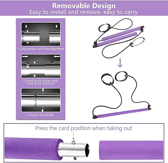 Pilates Sculpting Bar - Pilates Bar Kit, Elastic Fusion Bar Pilates Stretch | Easy Installation Pilates Resistance Bar, Multifunctional Pilates Training Bar, Portable Fitness Supplies for Yoga