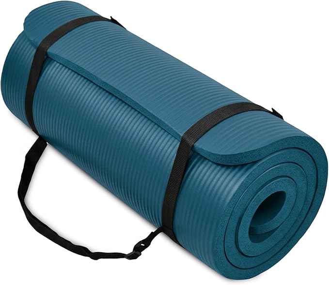 BalanceFrom 71x24 Inches Extra Thick Yoga Mat 1-Inch High-Density Foam – Roll-Up Exercise Pad with Double-Sided Non-Slip Surface and Carrying Strap for Pilates and Home Workouts, Multiple Colors