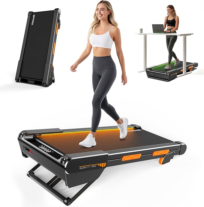 Walking Pad Treadmill with Incline, Full Deck, Auto Incline 12%-20%, 400/350lbs Capacity, Compact Under Desk Treadmills for Home Office, 3.0HP Brushless, Vertical Store Black-Apollo 11 Elite