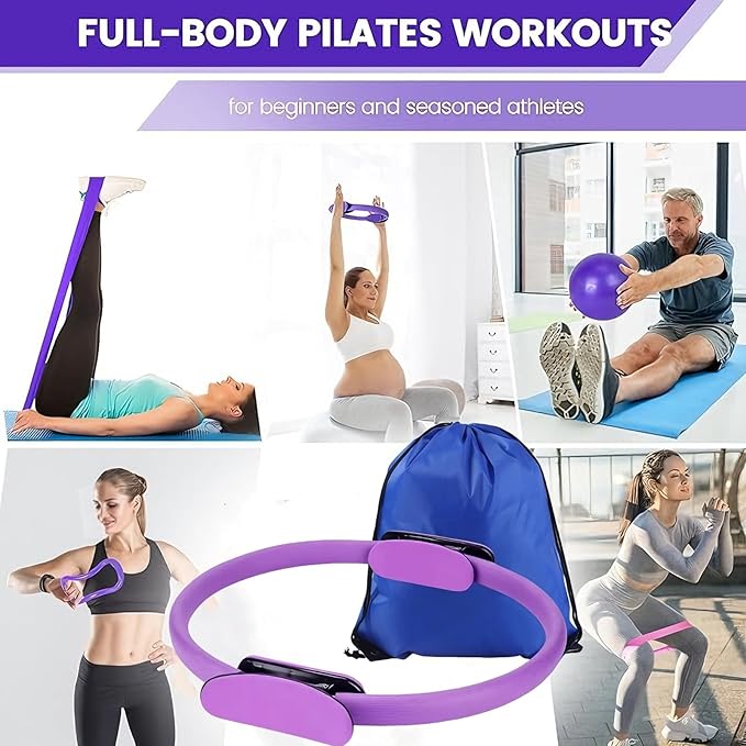 All-in-One Pilates Kit for Women: 13-Piece Home Pilates Equipment Set with Pilates Ring and Pilates Ball, Pilates at Home Workout Essentials for Beginners, Full Body Toning and Stretching