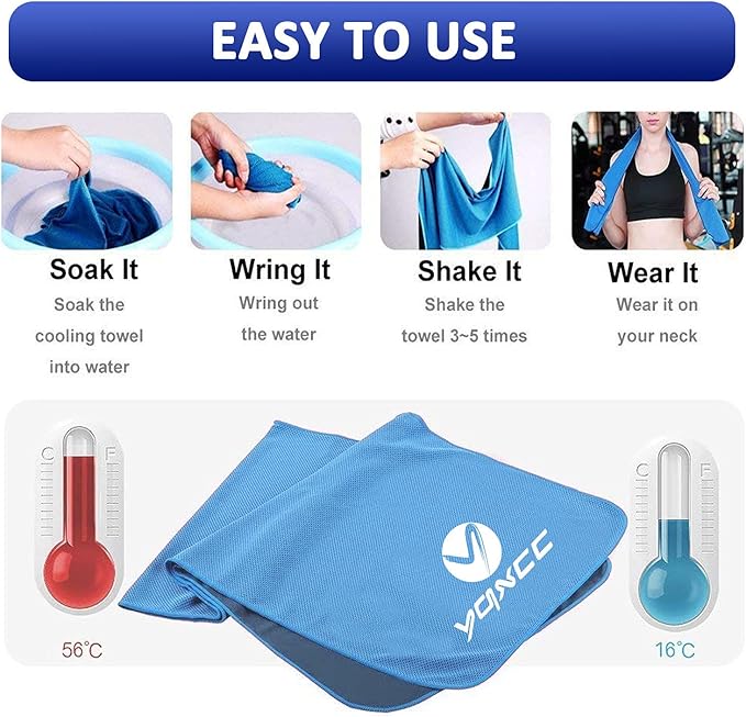 YQXCC Cooling Towels | 8 Pack 47"x12" | Ice Cool for Neck | Microfiber Soft Breathable Chilly | for Yoga, Sports, Golf, Gym, Camping, Running, Fitness, Workout & More Activities