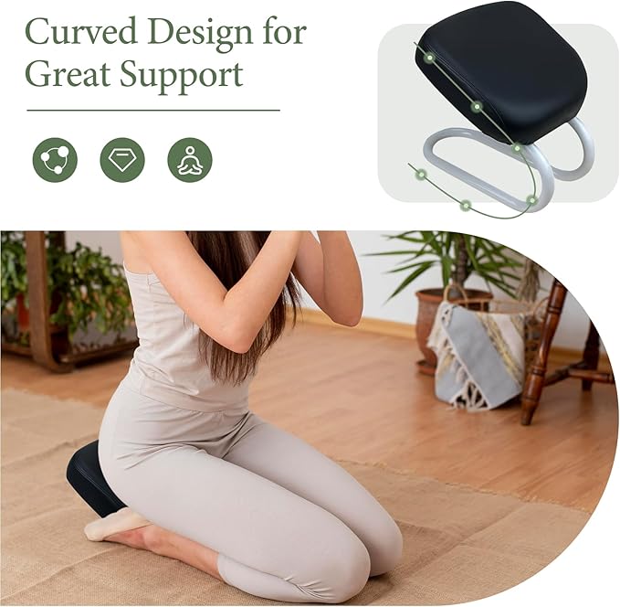 Kneeling Meditation Stool Chair Sturdy Ergonomic Compact Adults Comfortable Gift Seat Meditation Bench for Studio Praying, Black