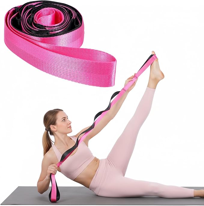 Stretch Straps with 12 Loops, Non Elastic Yoga Straps with Door Buckle for Leg Stretching, Yoga Stretching Band for Physical Therapy, Pilates, Yogas, Gymnastics Exercise, Hamstring and Flexibility