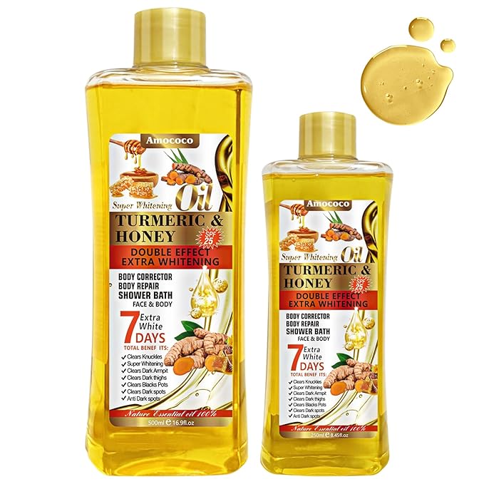 Turmeric & Honey Body Massage Oil Set - 500ml + 250ml | Natural Nourishing Dual Formula for Daily Moisturizing
