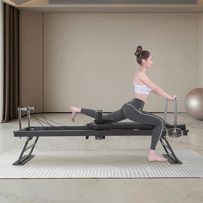 Pilates Reformer, Foldable Reformer Pilates Machine for Home Use, Cardio Fitness Rebounder with Dual Resistance- Springs and Cords, Pilates Equipment for Home Gym Workouts, Up to 264 LBS
