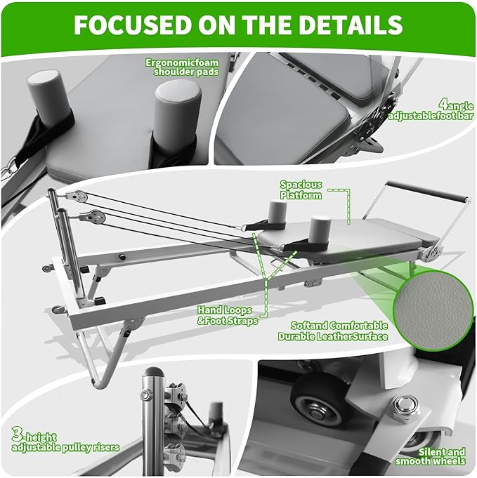 Pilates Reformer, Pilates Equipment with 3 Height Adjustable Levels, Foldable Pilates Machine with Jump Board/Springs/Cords, Studio Grade Workout Equipment, Pilates Board for Gym Workout and Home Use