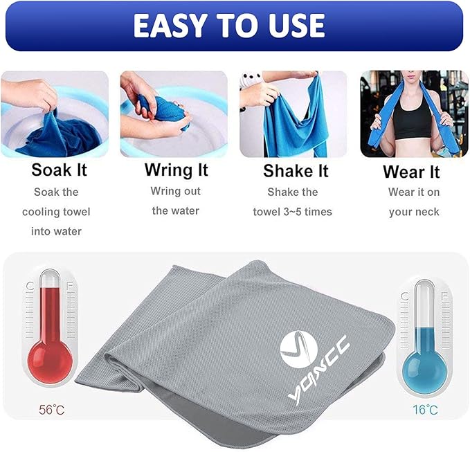 YQXCC Cooling Towel | 2 Pack 47"x12" | Ice Cool for Neck | Soft Breathable Microfiber Chilly | for Yoga, Golf, Gym, Camping, Running, Workout & More Activities