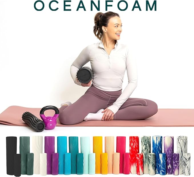 Oceanfoam Ripple Travel Foam Roller (11" x 3.35") Firm Mini Foam Roller for Physical Therapy, Deep Tissue Massage, Back Pain - High Density, Ergonomic Wave Textured, Yoga, Pilates, Exercise (Charcoal)