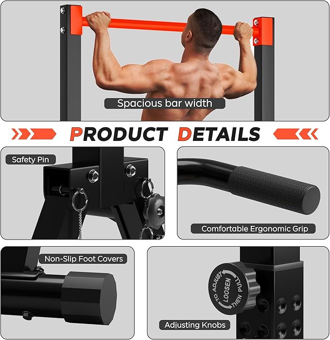 SogesHome Power Tower Dip Station Pull Up Bar for Home Gym, Adjustable & Foldable Multifunction Fitness Workout Station with Triangular Stability Design for Strength Training