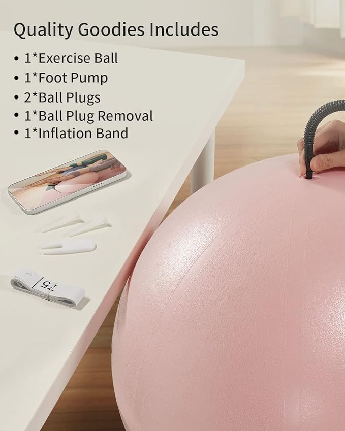 YOTTOY Anti-Burst Exercise Ball for Working Out, Yoga & Pregnancy, Extra Thick Workout Ball for Physical Therapy & Fitness