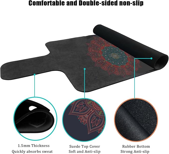 Non-Slip Pilates Reformer Mat Cover for Pilates Reformer Machine Equiment Extra Thick 1.5mm, 39 * 24inch,Mandala Flower Pantern