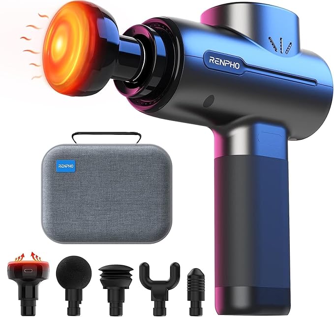 RENPHO Massage Gun with Heat, Portable Percussion Massager with Bluetooth for Back and Neck, Gifts for Men and Women, Carry Case, Active+ Thermal