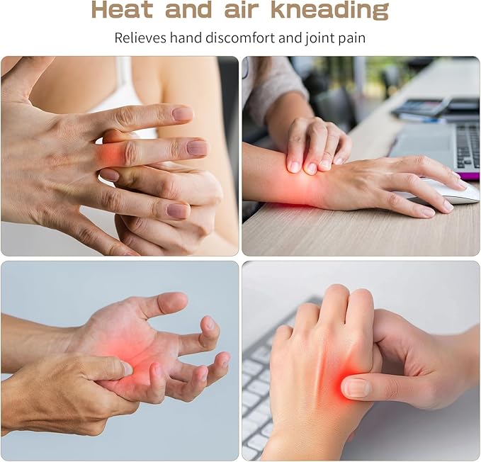 Hand Massager with Heat and Compression - Cordless Electric Hand and Wrist Massager for Arthritis, Carpal Tunnel & Finger Pain Relief - 5 Levels 3D Wave Pressure, 3 Heat Settings - Ideal Gift