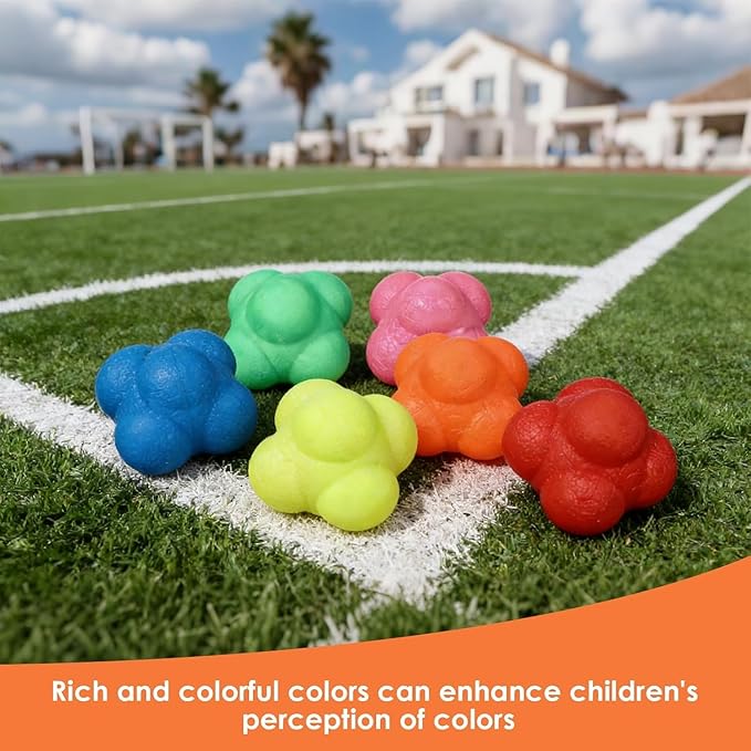 6 Pcs Hexagonal Silicone Reaction Balls for Agility Training, Hand Eye Coordination and Reflexes, Fitness Exercise for Home and Outdoor Sports
