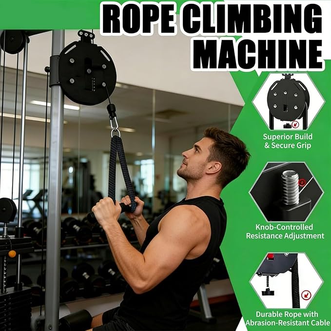 Endless Rope Trainer - Suspension Endless Rope Pulley, Adjustable Resistance Trainer Machine, Closed-Loop Nylon Rope, Cable Machine Home Gym for Grip, Arms Training Black