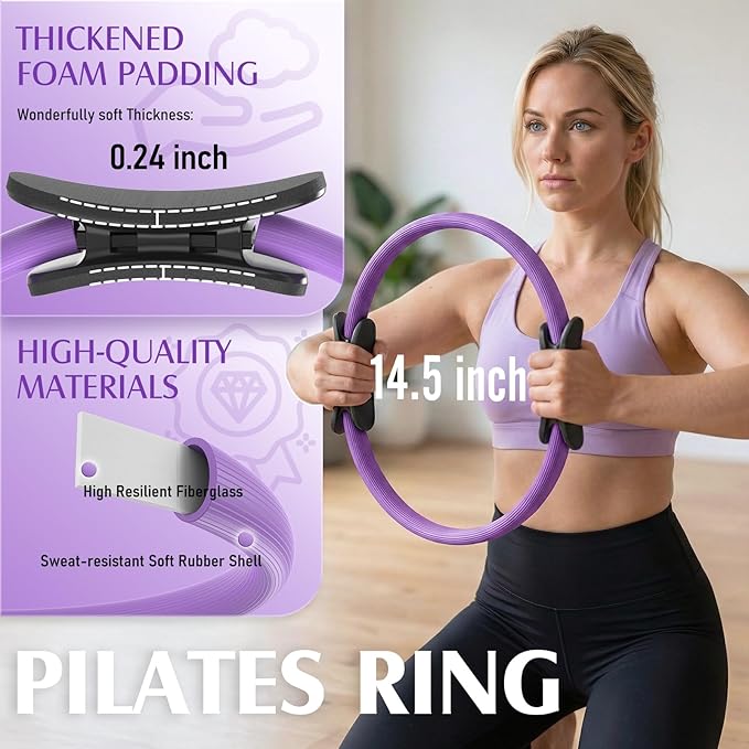 JKSHMYT Pilates Ring Fitness Circle for Women, Pilates Equipment – 14.5" Home Magic Exercise Workout, Better me Pilates Essentials Starter Set for Beginners Toning Shape Full Body