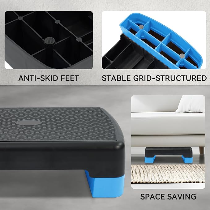 18" Aerobic Exercise Step Platform, Lightweight Portable Step Up Platform Trainer, Adjustable Height 3.9”5.9” for Home Gym