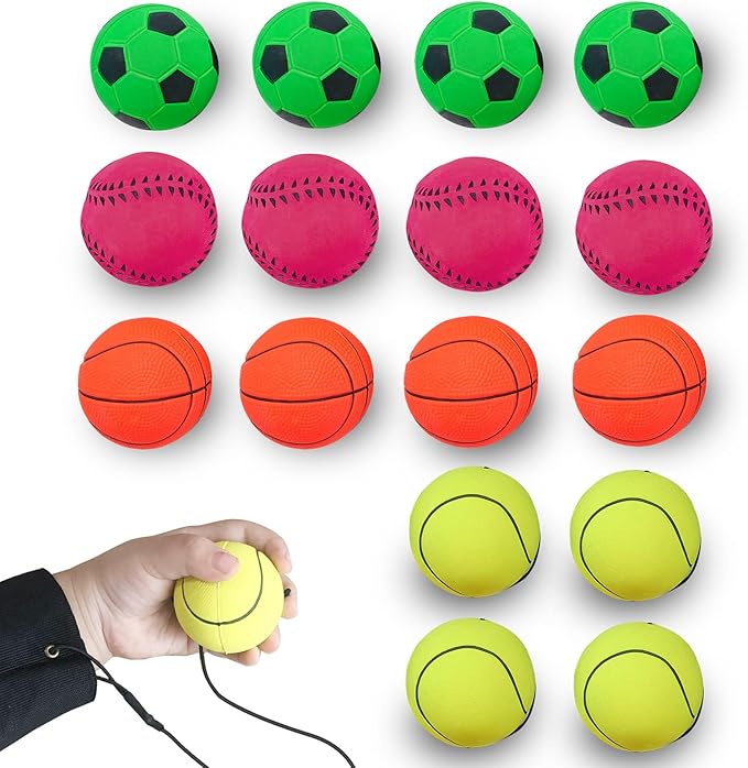 ZUYEE 4/8/16/32 Pack Wrist Return Ball 1.85 Inch Sports Wrist Balls On A String Rubber Rebound Balls (Basketball, Baseball, Soccer) Wristband Toy for Children Kids Gift Exercise or Play