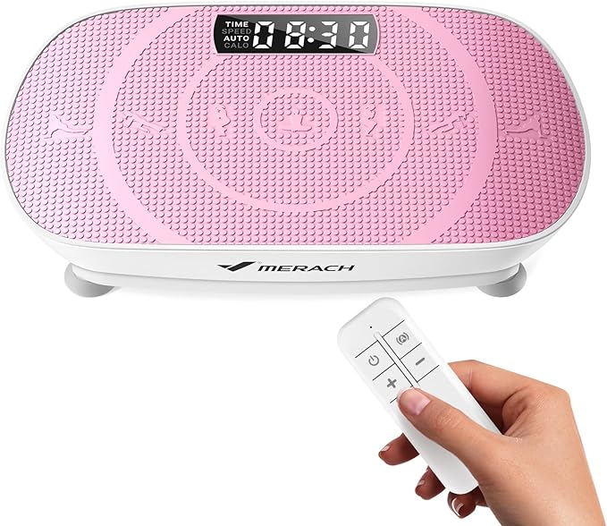 MERACH Vibration Plate Exercise Machine, Curved Vibration Plate for Lymphatic Drainage Weight Loss, Vibrating Plate with Real-Time Calorie Tracking on LED Display, Workout Equipment for Home Women Men