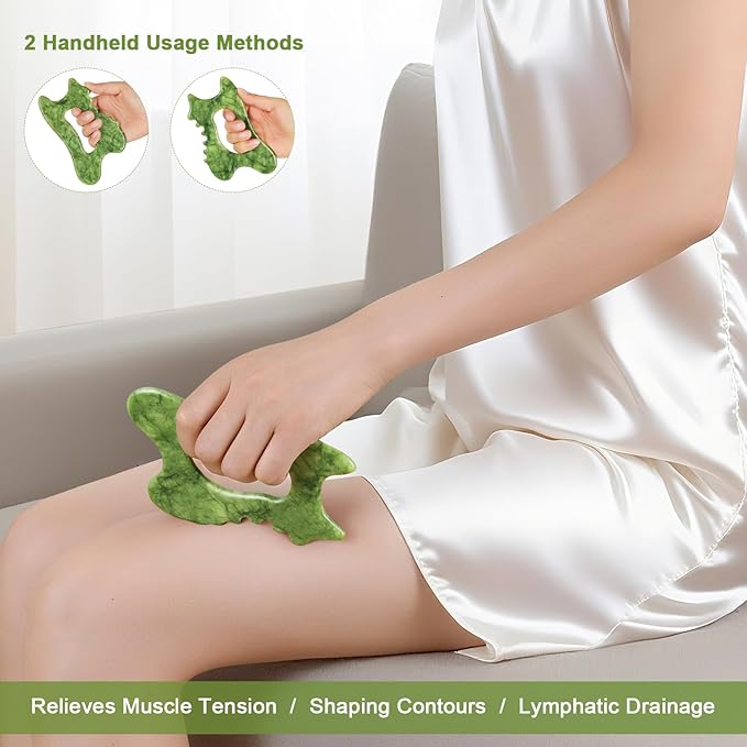 6-in-1 Jade Stone Body Gua Sha Facial Tools - Lymphatic Drainage Tool, Face Sculpting Tool & Acupressure tool - Body Guasha Tool, Trigger Point Massage Tool for Fascia Massage Valentine's Day Gifts