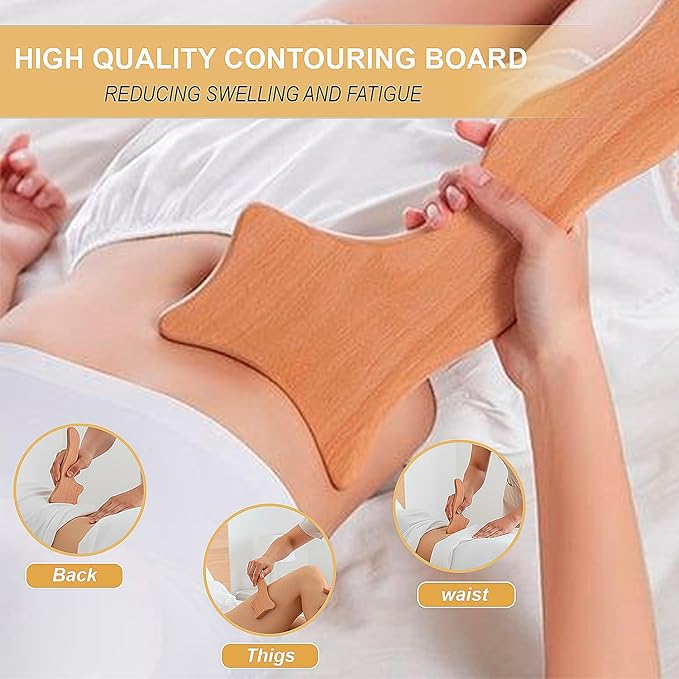 6-in-1 Wood Therapy Massage Tools with a Poly Bag – Lymphatic Drainage Massage Tools for Body Sculpting, Anti-Cellulite & Muscle Relaxation – Wooden Maderoterapia Kit for Face & Body Care
