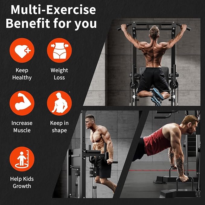 Dland Power Tower Dip Station Pull Up Bar Exercise Tower, Multifunctional Adjustable Height Training Equipment for Home Gym, Free Standing Assisted Fitness Workout Pullup Rack Station Machine