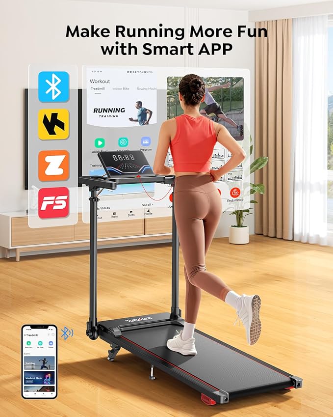 Walking Pad Treadmill with Incline 10%, Foldable Treadmill with Adjustable Handle Bar for Home, Portable Walking Pad with Desk Treadmills with App, Remote Control & LED Display