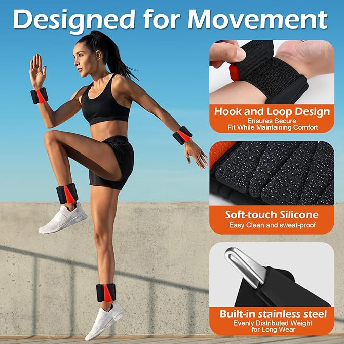 Wrist Ankle Weights for Women & Men, 2lbs/4lbs Adjustable Weighted Bangles to Boost Calorie Burn & Strength, Arm & Leg Weights for Pilates, Yoga, Walking, Barre, Gym & Home Workout