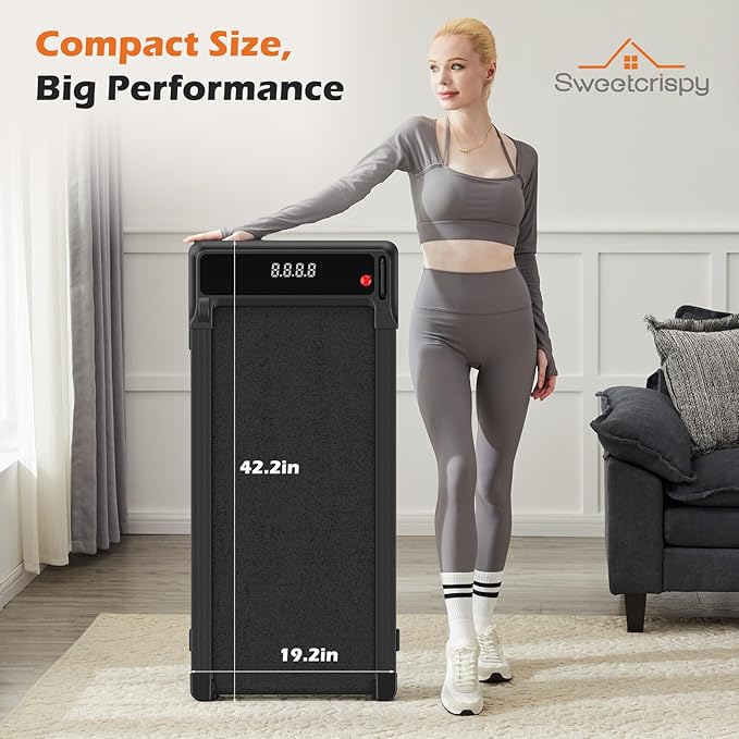 Sweetcrispy Compact Treadmill for Small Spaces, Quiet Under-Desk Walking Pad, Slim & Portable Design for Home Office Workouts, Easy to Store, Ideal for Apartments and Work-from-Home Fitness
