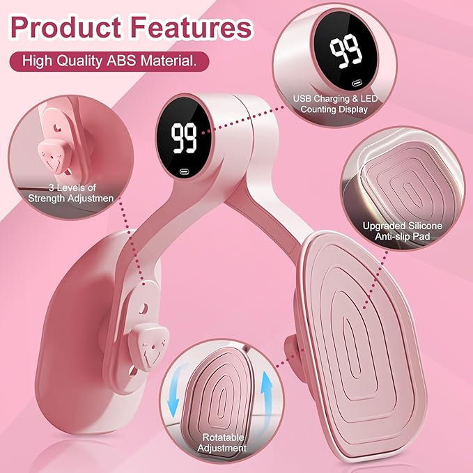 QIUTONG Thigh Trainer 2026 Upgraded, 10-78LB Thigh Trainer Thigh Exerciser, LED Inner Thigh Exerciser, 360° Pelvic Floor Exercise Devices, Hip Trainer Kegel Excerciser, 20LB Resistance Band