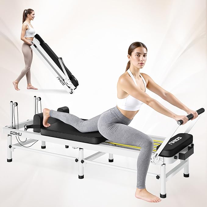 Pilates Reformer, 91" Foldable Reformer Pilates Machine with High & Low Mode, 3 in 1 Pilates Equipment for Home Use with Springs & Cords and Jumpboard