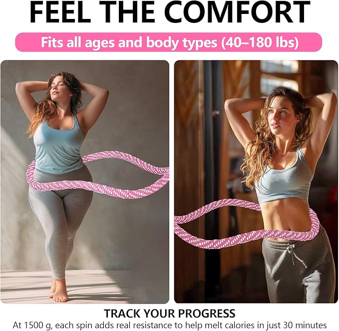 3 lbs Soft Spring Hula Hoop, Weighted Hoops for Adults, Foldable and Portable Hula with Body Tape Measure, Loss Fitness Hoop