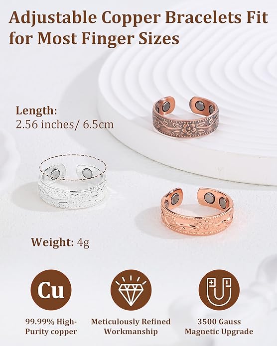 BioMag Copper Rings for Women, 99.99% Pure Copper Magnetic Rings Thumb Rings for Lymphatic Drainage, Adjustable Jewelry Gifts for Women