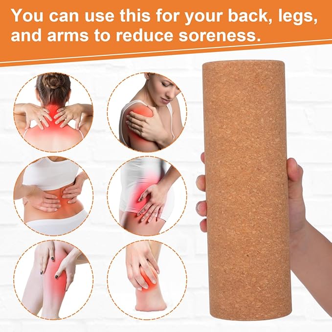 Cork Yoga Roller, Back Pain Relief Cylinder, Deep Tissue Massager Roller for Muscle Massage, Lightweight Fitness Tool for Yoga and Backbend Training, 11.8 x 3.9 Inch