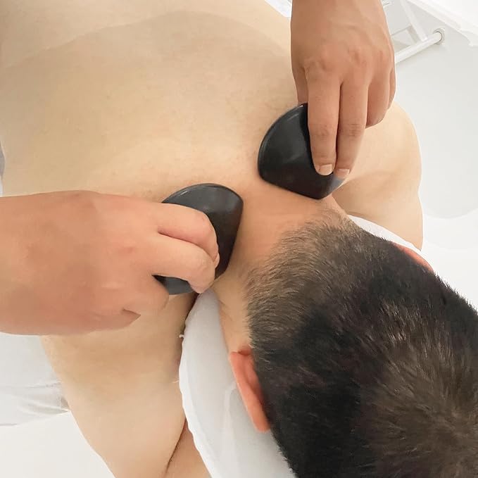 Master Massage 2-Piece Large Contoured Hot Stone Set – Three-Quarter Round Basalt Lava Rocks for Deep Tissue, Trigger Point & Acupressure Therapy – Professional Massage Tools