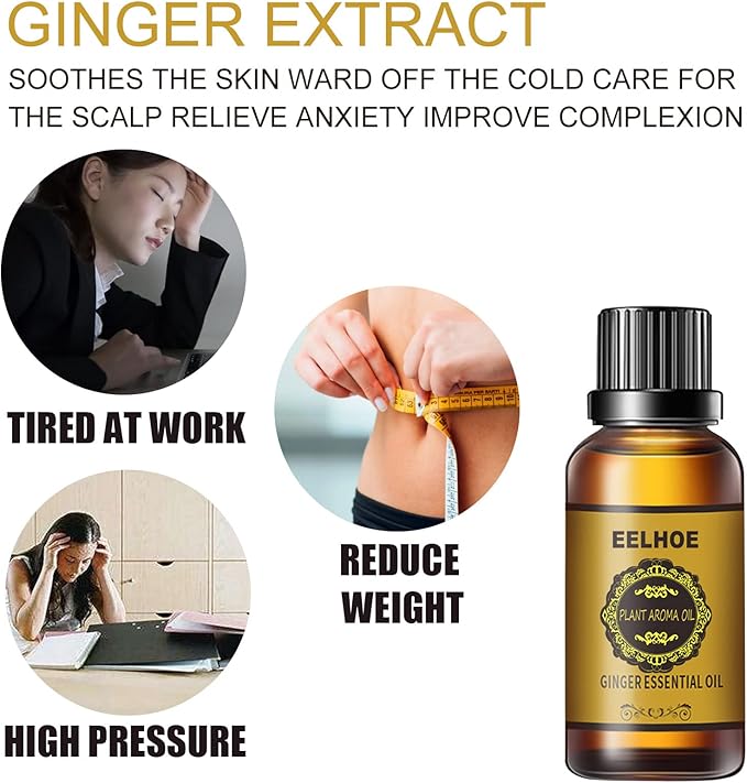 3 Pcs Belly Drainage Ginger Oil, Promote Blood Circulation Metabolism SPA Lymphatic Drainage Massage Oil. (90 ML)