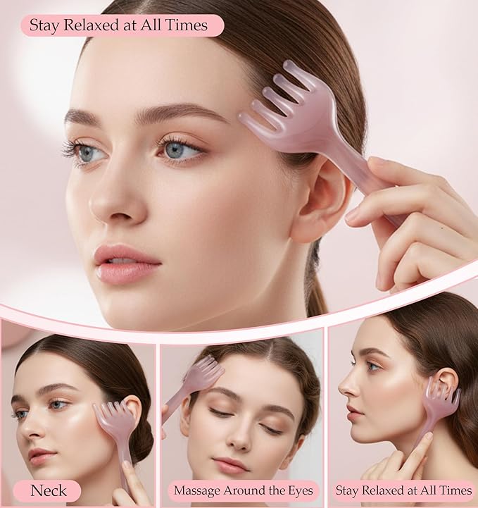 2Pcs Head Massager Scalp, Manual Head Scalp Massage Tool Gua Sha Five Claw Massage Comb, Portable Handheld Resin SPA Relax Tool for Father's Day & Mother's Day Gifts, Pink Purple