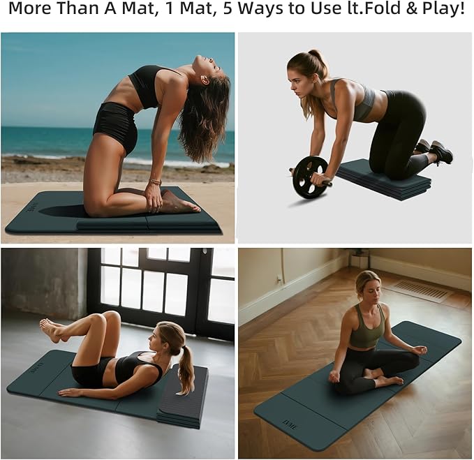 Foldable Yoga Mat, 0.32 inches Thick(8mm), SGS Certified, Non Slip, 71 x 24 inches, Foldable for Travel, Pilates, Camping, Environmental Sports Mat, Odorless TPE Material