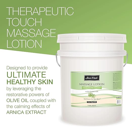 Bon Vital' Therapeutic Touch Massage Lotion, 5-Gallon, Olive Oil-Infused Moisturizing Lotion for Massage Therapy, Non-Greasy Skin Therapy for Clinics & Spas, Professional Grade, Unscented