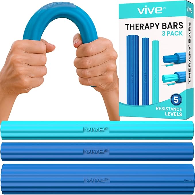 Vive Flex Therapy Bars (3 Pack) - Twist Resistance Hand Grip Strength Trainer for Injury Recovery, Tennis Elbow, Golfers, Tendonitis Pain - Weighted Strengthening Multi Pack