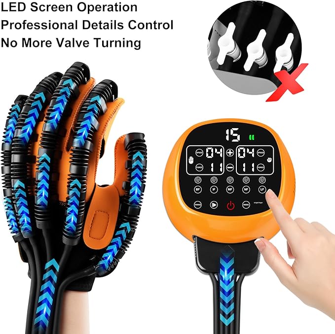 Rehabilitation Robotic Gloves for Stroke and Hemiplegia Recovery, Rechargeable Stroke Hand Recovery Device, Hand Function Training, Finger Exerciser Device for Arthritis Patients(Orange Left Hand XL)