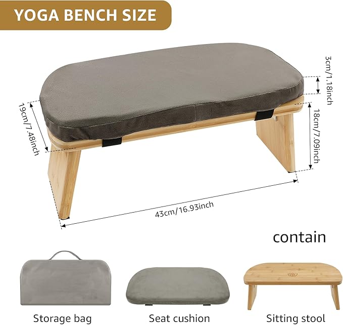 Meditation Bench, Ergonomic Design, Sustainable Bamboo with Folding Kneeling Meditation for The Perfect Posture Meditation Cushion, Meditation Stool, Prayer Bench, Meditation Chair, Yoga Stool (Grey)