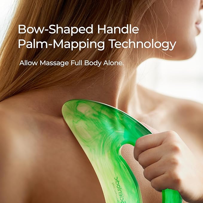 Scienlodic Gua Sha Massage Tool with Handle (Resin) Larger Guasha Body Scraping Tool for Back Legs Neck Massage, Lymphatic Drainage, Cellulite Remove - Large Green